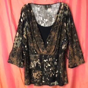 SERE nade Women’s Tunic with built in tank Brown Abstract  XL Slinky Stretchy